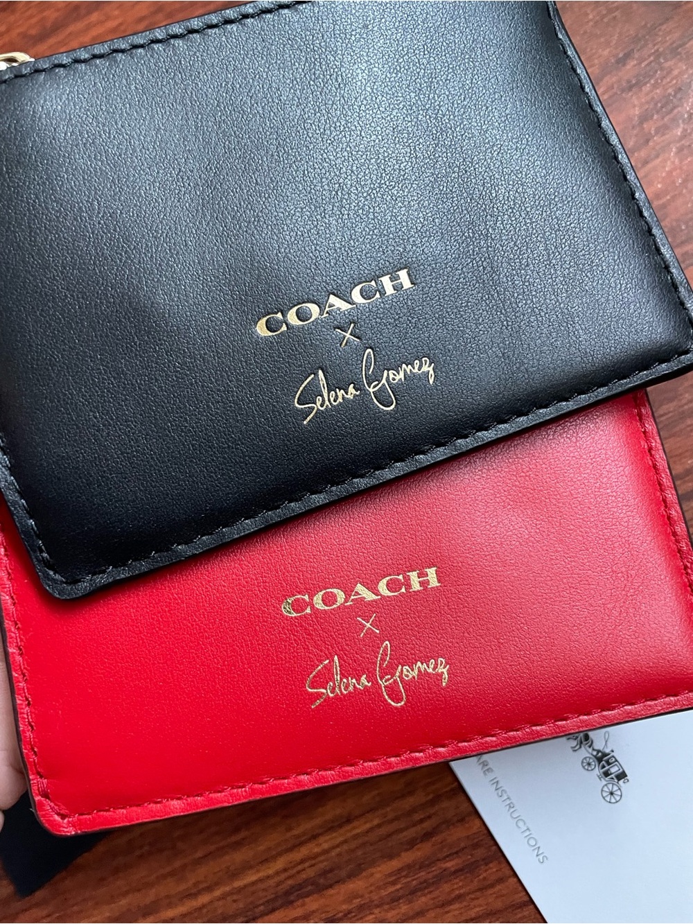Coach x Selena Gomez Leather Card Holder — Black & Red Bundle